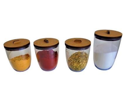Imagem de Porta temperos e condimentos em mdf kit 7 potes em acrílico