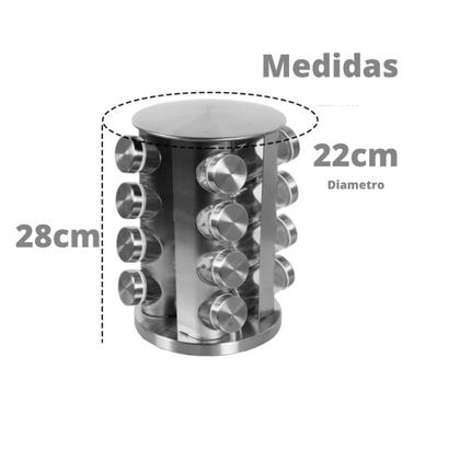 Imagem de Porta Temperos E Condimentos Giratório 16 Peças De Aço E Vidro