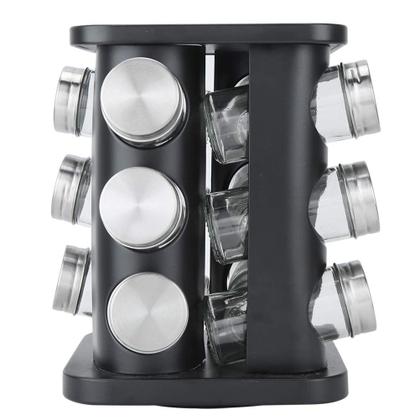 Imagem de Porta Temperos E Condimentos Giratório Inox Preto 12 Potes