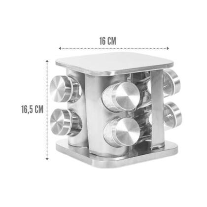 Imagem de Porta Temperos Giratório 8 Potes De Vidro C/ Tampa Inox