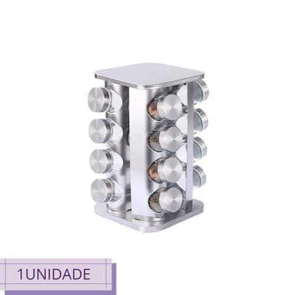 Imagem de Porta Temperos Inox 16 Potes De Vidro C/ Tampa Giratório