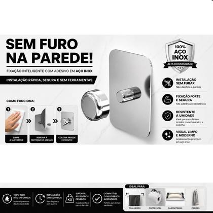 Imagem de Porta Toalha de Banho Adesivo 3m Inox Banheiro De Parede DF