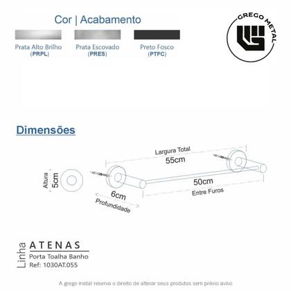 Imagem de Porta Toalha De Banho Atenas 55cm Suporte Canopla Para Banheiro Acessório Grego Metal