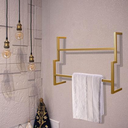 Imagem de Porta Toalha de Banho Industrial Metálico Dourado 60 cm - D'Rossi