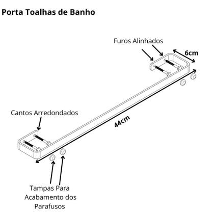 Imagem de Porta Toalha De Banho Para Banheiro Preto Fosco Plus 60cm