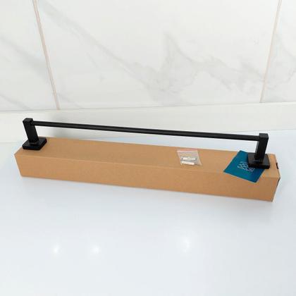 Imagem de Porta Toalha De Banho Preto Fosco Barra 60cm Suporte Banheiro Metal Inox 304 Toalheiro Reto Quadrado