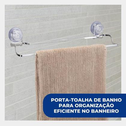 Imagem de Porta Toalha de Banho Toalheiro Box Banheiro Parede Azulejo Fixação Ventosa Metal Cromado Arthi