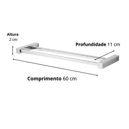 Imagem de Porta Toalha Duplo 60cm BSMIX Aço Inox Cromado Parede Banheiro Lavabo Duas Barras