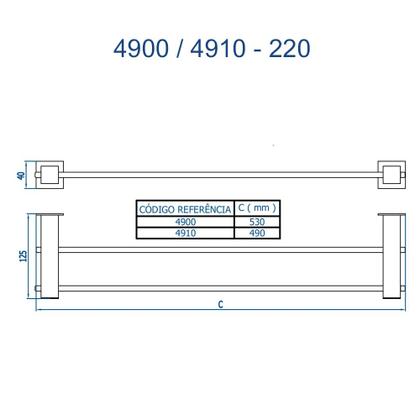 Imagem de Porta Toalha Duplo Médio 45cm Cromado Bella 4910 C220 Fani