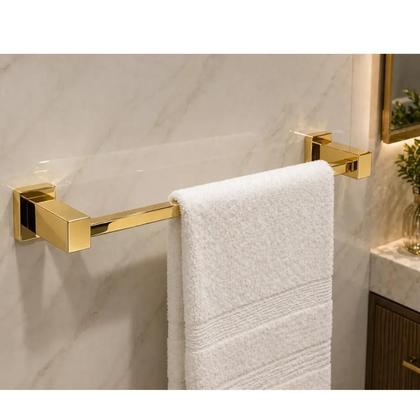 Imagem de Porta Toalha Linear 60cm. Quadrado Dourado Dupla Fixação
