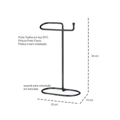 Imagem de Porta Toalha Preto Toalheiro de Mesa em Aço Black