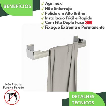 Imagem de Porta Toalha Rosto Adesivo Suporte Banheiro Inox ELG