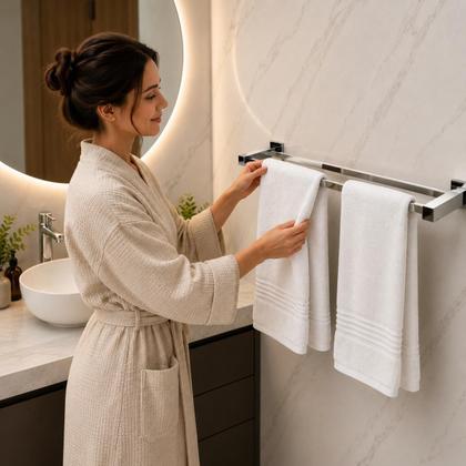 Imagem de Porta Toalha Toalheiro Duplo De Banheiro 70cm Aço Inox 304