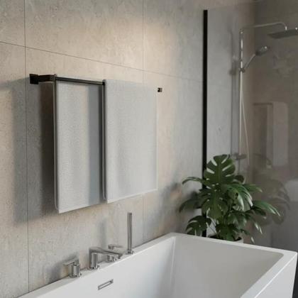 Imagem de Porta Toalha Toalheiro Duplo De Banheiro 70cm Aço Inox 304 Preto Fosco Q-TD70PF