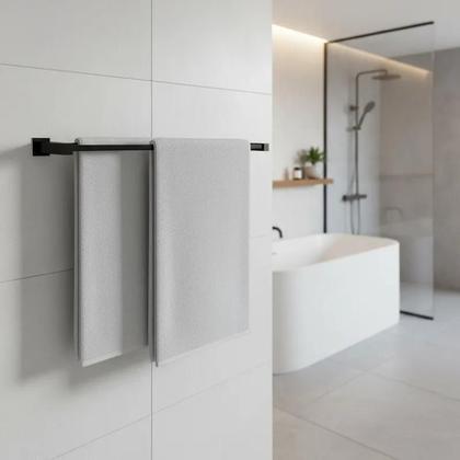 Imagem de Porta Toalha Toalheiro Duplo De Banheiro 70cm Aço Inox 304 Preto Fosco Q-TD70PF