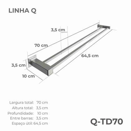Imagem de Porta Toalha Toalheiro Duplo De Banheiro 70cm Aço Inox 304 Q-TD70