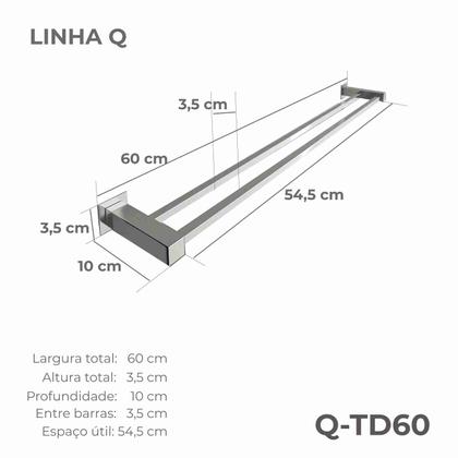 Imagem de Porta Toalha Toalheiro Duplo De Banheiro Lavabo 60cm Aço Inox 304 Q-TD60