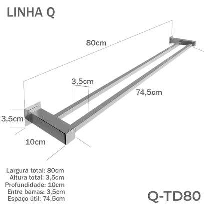 Imagem de Porta Toalha Toalheiro Duplo De Banheiro Lavabo 80cm Aço Inox 304 Q-TD80
