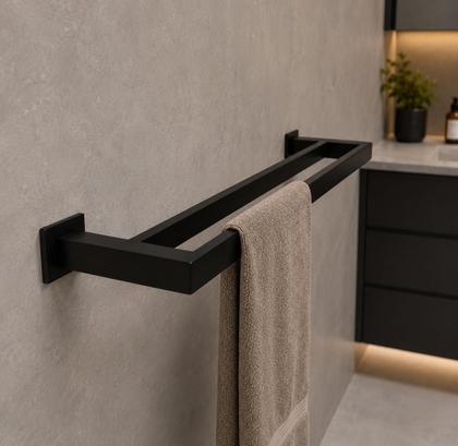 Imagem de Porta Toalhas De Parede Jacaraipe Duplo 70cm Preto Inox 304
