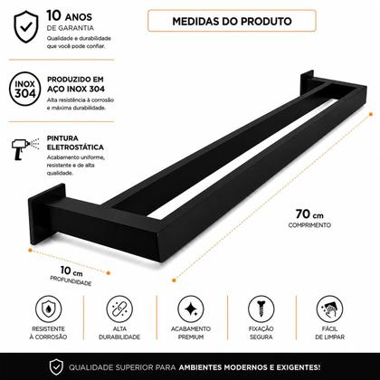 Imagem de Porta Toalhas De Parede Jacaraipe Duplo 70cm Preto Inox 304