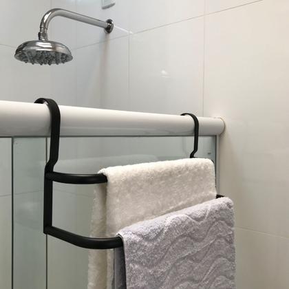 Imagem de Porta Toalhas Duplo Suporte Toalheiro Para Box Preto Fosco