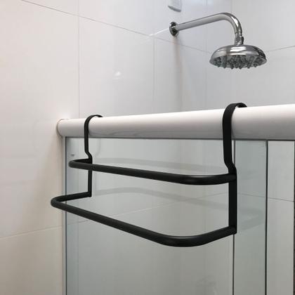Imagem de Porta Toalhas Duplo Suporte Toalheiro Para Box Preto Fosco
