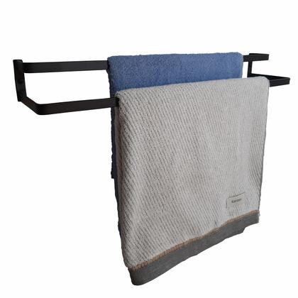 Imagem de Porta Toalhas Toalheiro Duplo Parede Preto Fosco 60cm