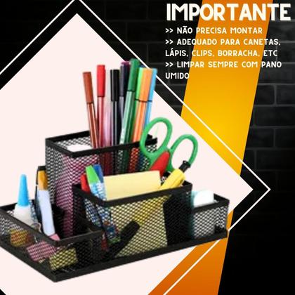 Imagem de Porta Treco Lapis Caneta Organizador Metal Aramado 4 Divisorias Mesa Escritorio