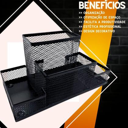 Imagem de Porta Treco Lapis Caneta Organizador Metal Aramado 4 Divisorias Mesa Escritorio