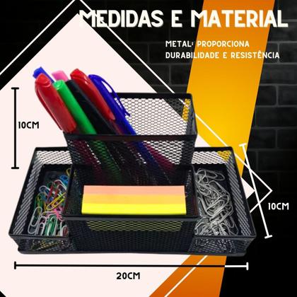 Imagem de Porta Treco Lapis Caneta Organizador Metal Aramado 4 Divisorias Mesa Escritorio
