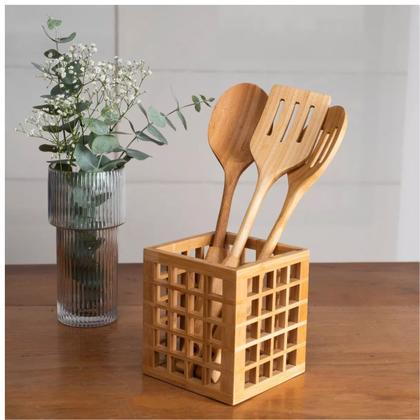 Imagem de Porta Utensílios Vazado de Bambu 13cm -Oikos