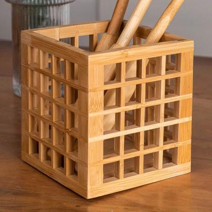 Imagem de Porta Utensílios Vazado de Bambu 13cm -Oikos