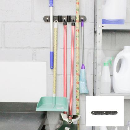 Imagem de Porta vassoura parede c 4 encaixes 5 ganchos branco micromax