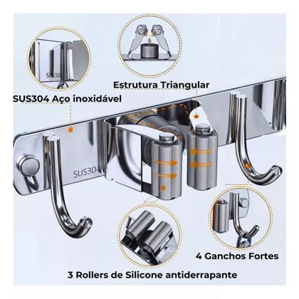 Imagem de Porta Vassoura Parede Inox 7 Ganchos Organizador Rodo