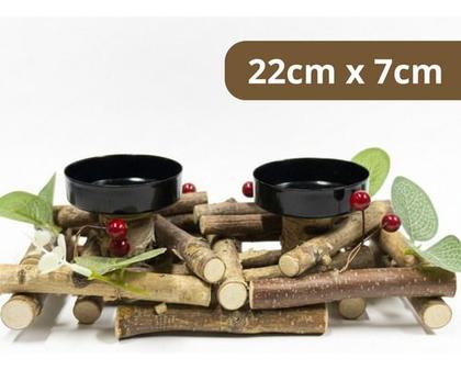 Imagem de Porta Vela Dupla Eucalipto Natal Decoração Enfeite Castiçal Madeira Bambu