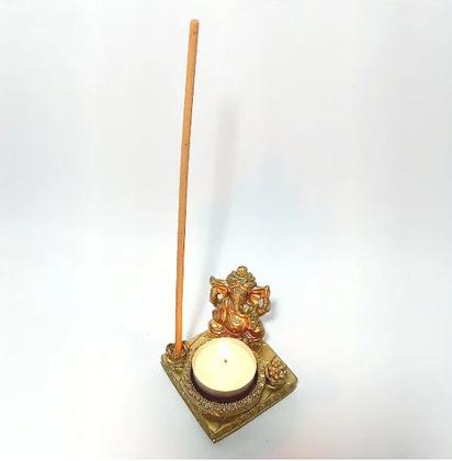 Imagem de Porta Vela/Incensário em Resina Ganesha Dourado - 8cm