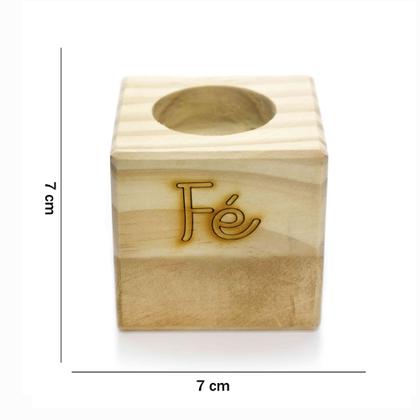 Imagem de Porta Vela Quadrado Natal Fé Madeira e Dourado 7 cm - D'Rossi