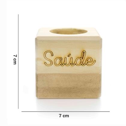 Imagem de Porta Vela Quadrado Natal Saúde Madeira e Dourado 7 cm - D'Rossi