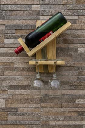 Imagem de Porta Vinho E Taças Suporte De Parede Adega Em Madeira Sem Pintura Decoração