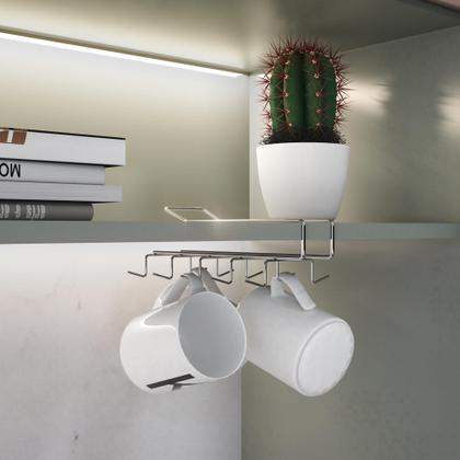 Imagem de Porta Xícaras Organizador de Armário com Encaixe Cromado 10 Xícaras