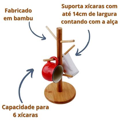 Imagem de Porta Xícaras Suporte Organizador Cozinha Armário Bambu