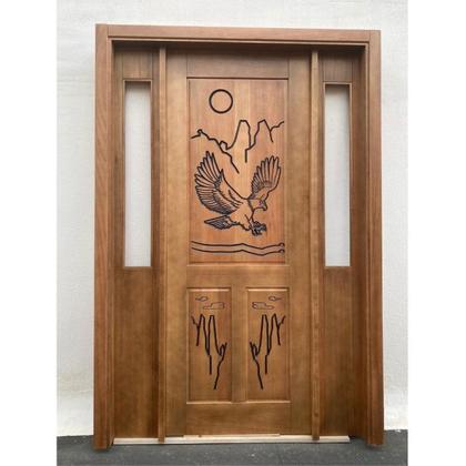 Imagem de Portal Madeira Maciça Vitrô Duplo Águia Entalhada Completa 143x213x14cm Cedro Rosa