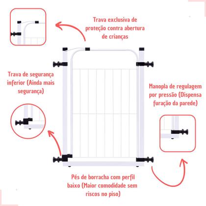Imagem de Portão Cachorro Grade Segurança Para Criança Cercado Proteção Barato Bebê 69 cm até 74 cm/ 89 a 94cm