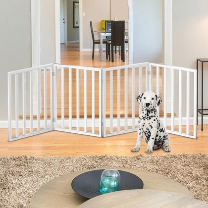 Imagem de Portão de Madeira Dobrável para Pets PETMAKER - 4 Painéis, 72x60cm, Branco