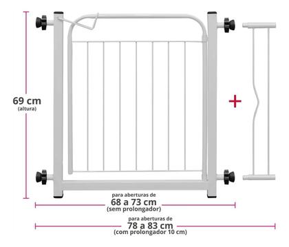 Imagem de Portão para Cachorros Grade Pet 69cm A 83cm Com Extensor de 10 Cm BRANCO AÇOMIX