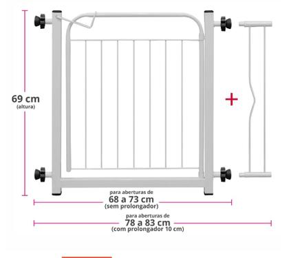 Imagem de Portão Pet Bebê 69x83cm Largura Com Prolongador 10Cm D