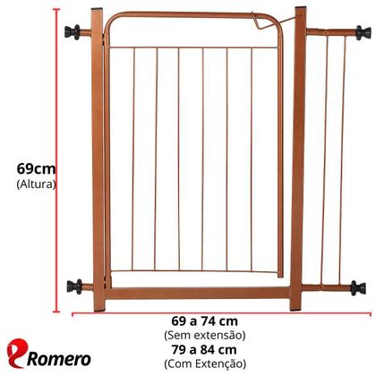 Imagem de Portão Pet Cães Bebês Largo 69 a 84cm Extensor 10cm Bronze
