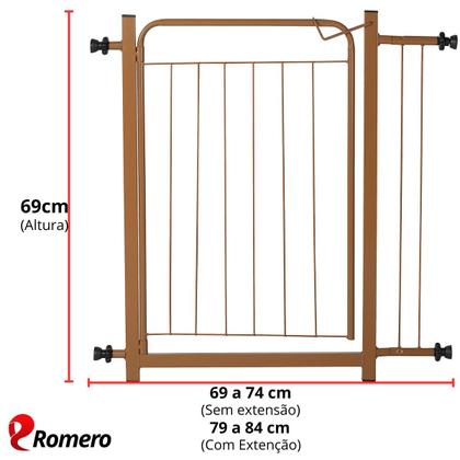 Imagem de Portão Pet Cães Bebês Largo 69 a 84cm Extensor 10cm