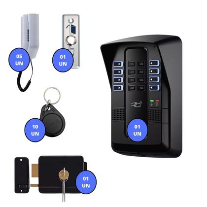 Imagem de Porteiro Interfone Coletivo Kit 5 Pontos Residencial Comercial Completo Com Fechadura e Tags Intelbras