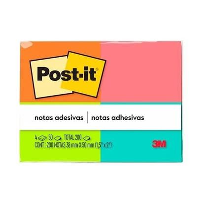 Imagem de POST-IT 653 Tropical 4 Cores 4 Blocos de 50 Folhas Cada 50MM X 38MM 3M